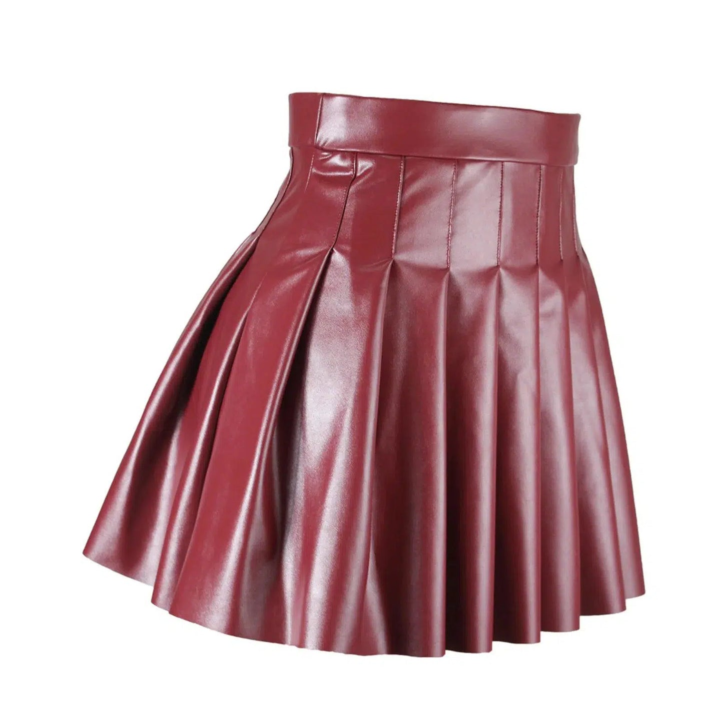 Pleated Leather Mini Skirt - Flared Skirts, Girls - Mini Skirt - Guocali