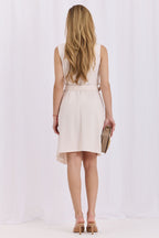 Pleated Midi Dress – Collar, Shirt, Tie Waist – Daydress | GUOCALI – view 3
