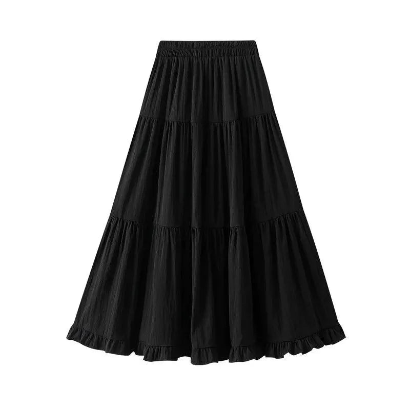 Pleated Patchwork A-Line Long Skirt - Pleated Skirt - Guocali