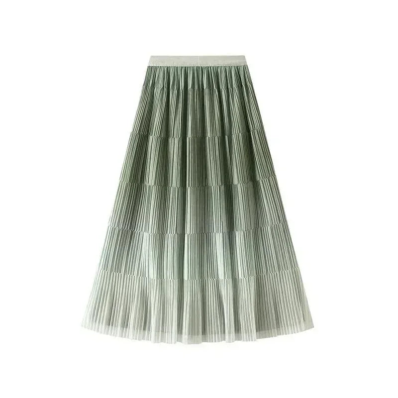 Pleated Skirt Women Gradient - A-Line Loose Midi Women Skirt