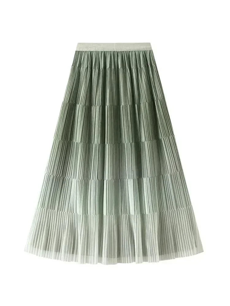 Pleated Skirt Women Gradient - A-Line Loose Midi Women Skirt