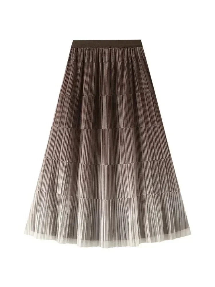 Pleated Skirt Women Gradient - A-Line Loose Midi Women Skirt