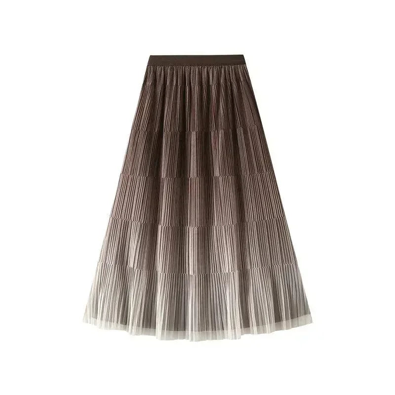 Pleated Skirt Women Gradient - A-Line Loose Midi Women Skirt
