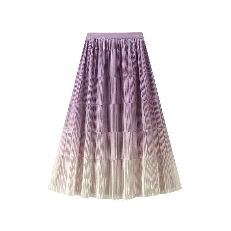 Pleated Skirt Women Gradient - A-Line Loose Midi Women Skirt