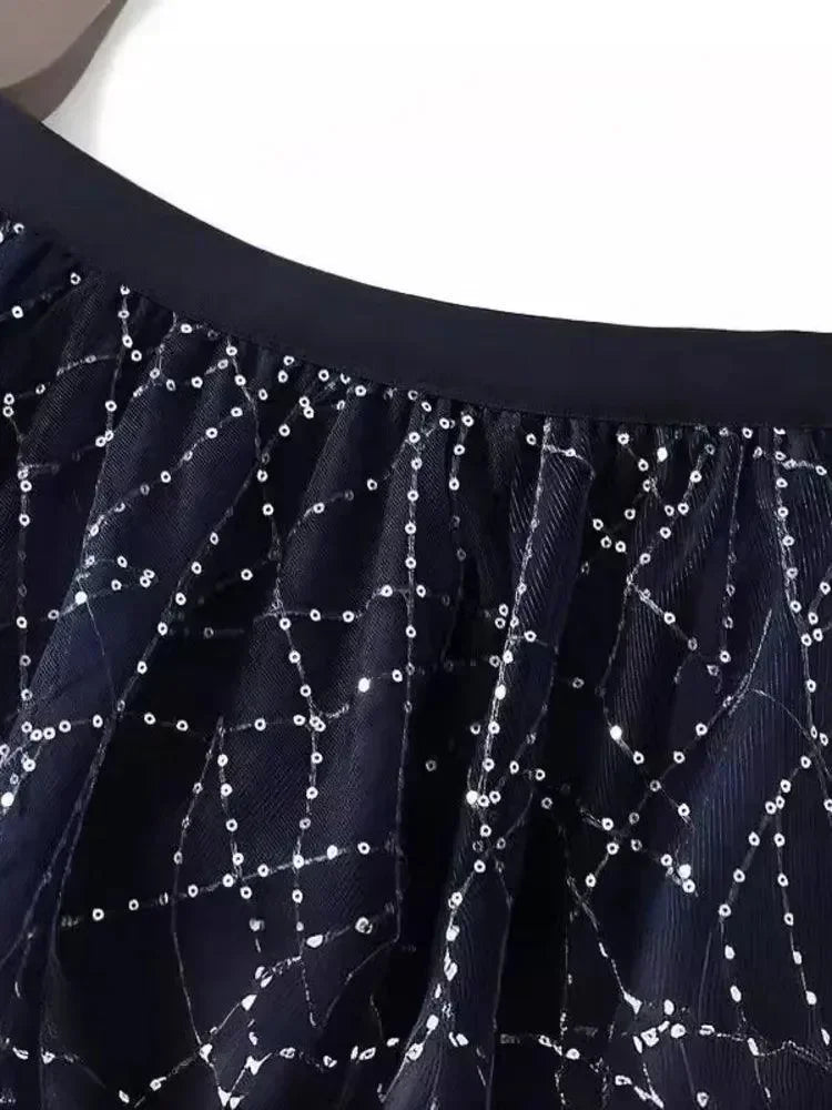Pleated Skirt Women Sequin Mesh - High Waist Maxi Women Skirt