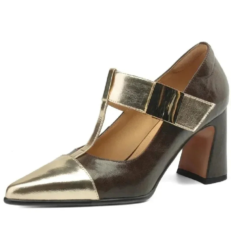 Pointed Toe T-Strap Women Pumps -Guocali