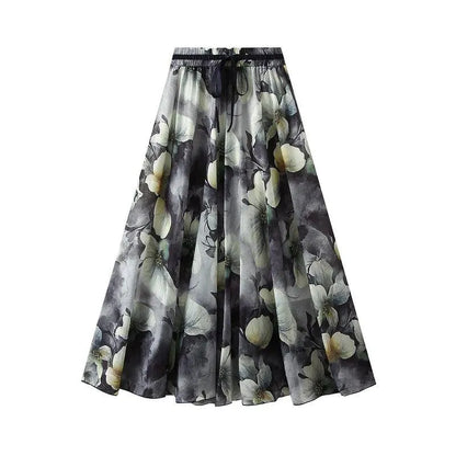 Print Skirt Lace Up Waist - A-Line Skirt - Guocali