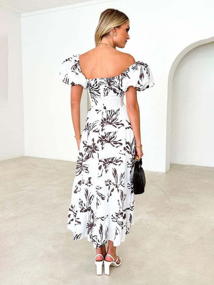 Printed Puff Sleeve Swing Summer Dress - Dresses - Guocali