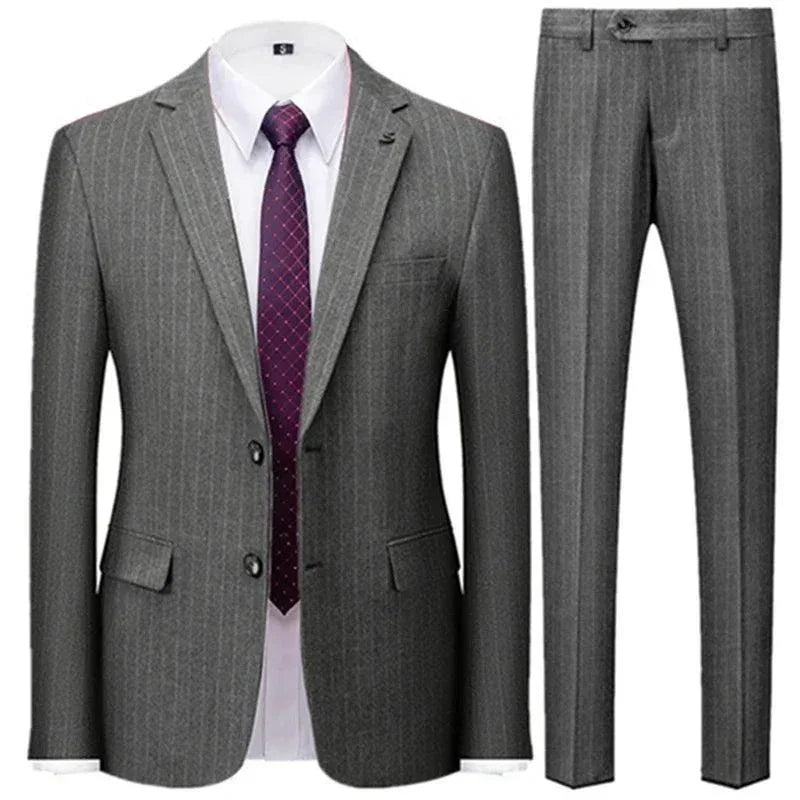 Professional, Elegant Men’s Suit- Striped Single-Breasted