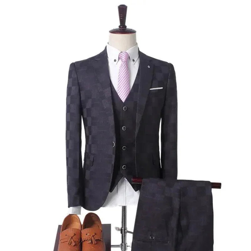 Professional Men’s Suit - Checkered Single-Breasted