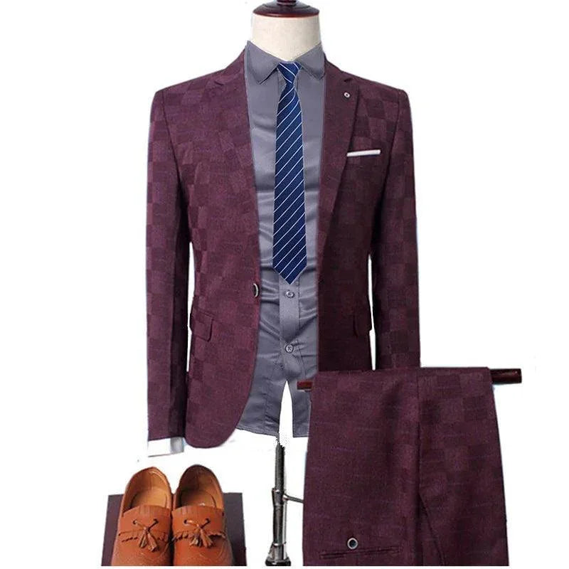 Professional Men’s Suit - Checkered Single-Breasted