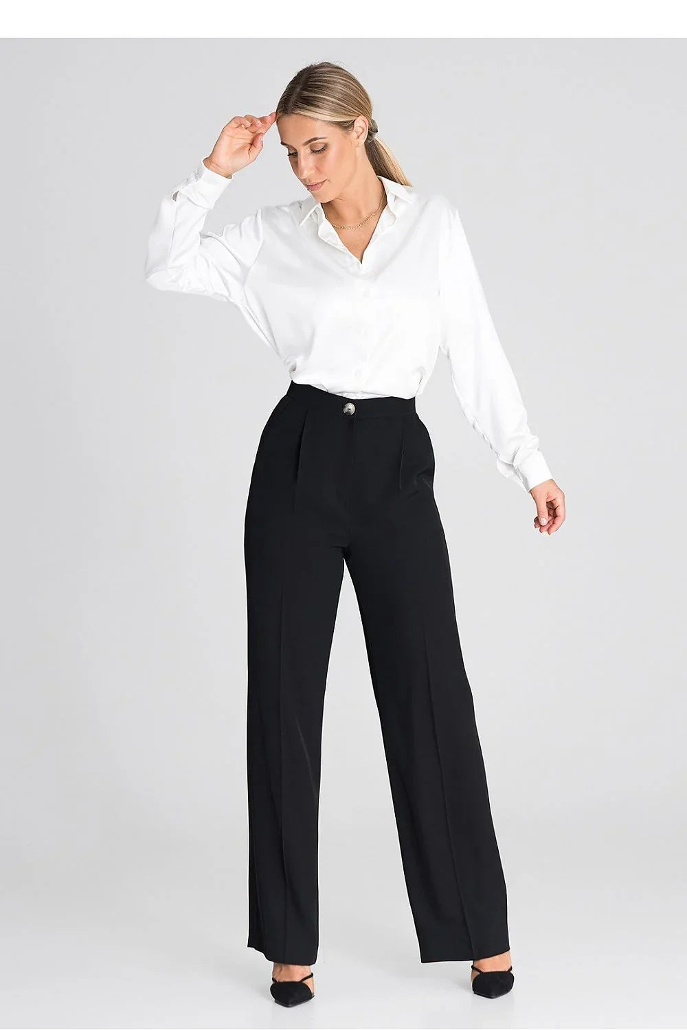 Professional Women's Wide-Leg Pants – High-Rise Button Front -Guocali