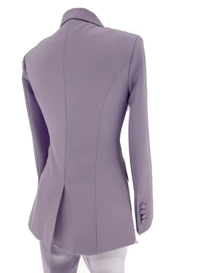 Purple Double-Breasted Suit - Women Flared Pantsuit - Pantsuit - Guocali