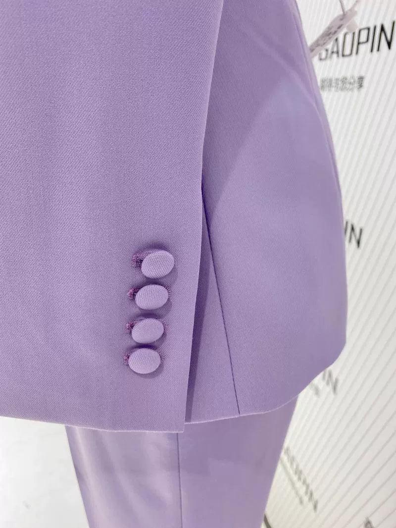 Purple Double-Breasted Suit - Women Flared Pantsuit - Pantsuit - Guocali