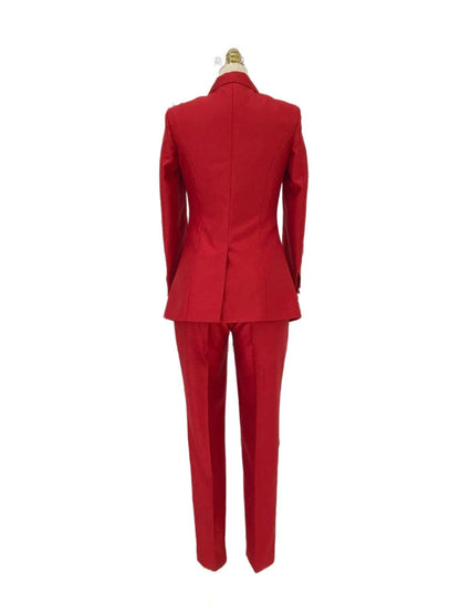 Red 2-Piece Double-Breasted Suit - Women Pant Suit - Pantsuit - Guocali