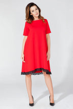 Red Lace Casual Dress Lightweight Summer Style-Day Dress-GUOCALI