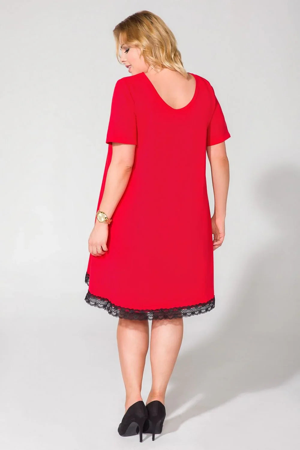 Red Lace Casual Dress Lightweight Summer Style-Day Dress-GUOCALI