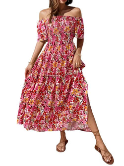 Resort Style off-Shoulder Printed Dress - Guocali