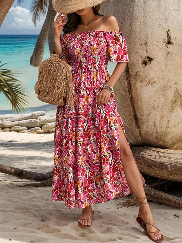 Resort Style off-Shoulder Printed Dress - One-Shoulder Dress - Guocali