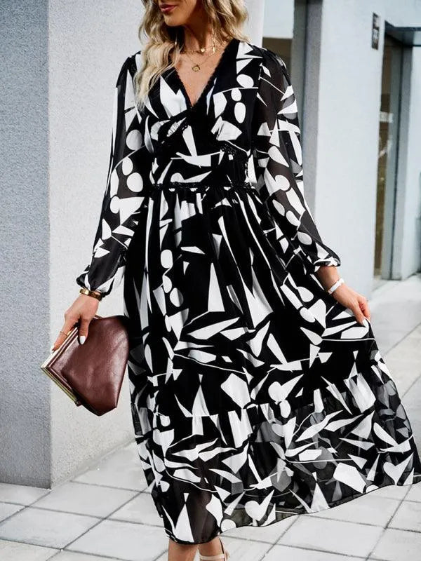 Resort V-Neck Long-Sleeved Summer Dress -Guocali