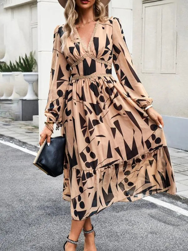 Resort V-Neck Long-Sleeved Summer Dress -Guocali