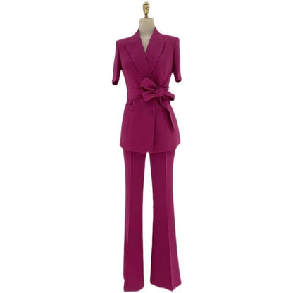 Rose Belted Women Pant Suit - Pantsuit - Guocali