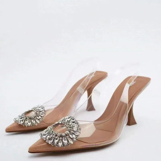 Sandals Rhinestone PVC Heeled Sandals Women - Sandals - Guocali