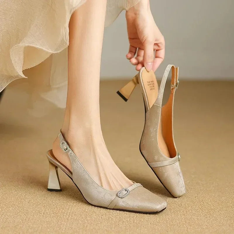 Women Sandals - Block Heels - Leather