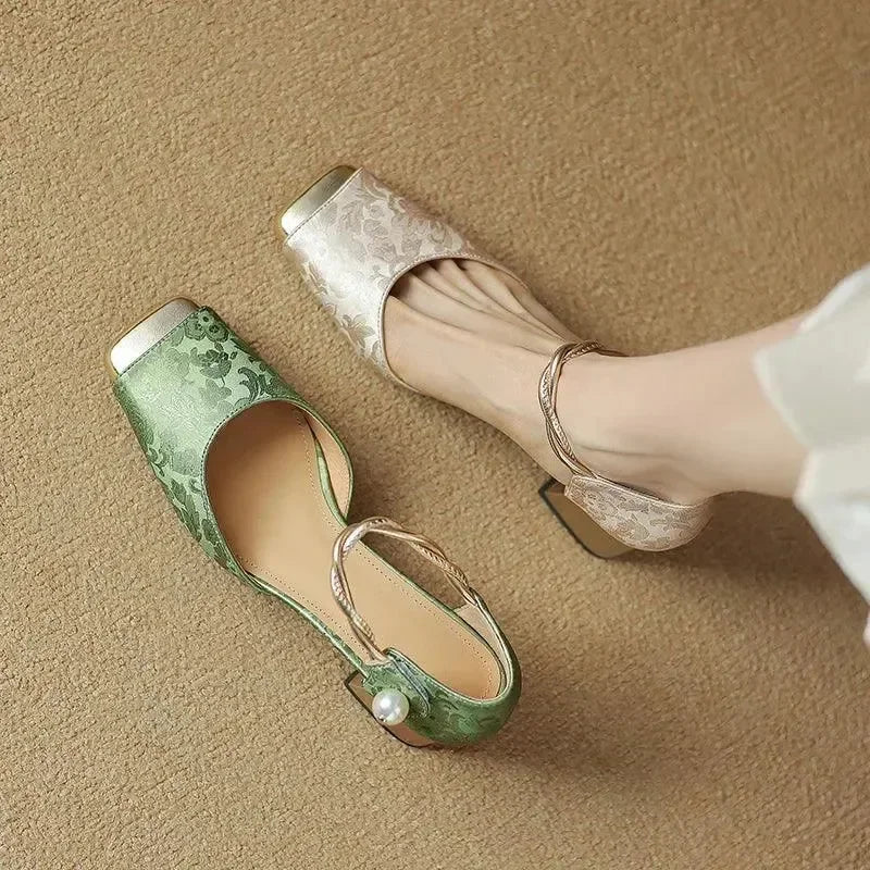 Women Sandals - Block Heels - Leather