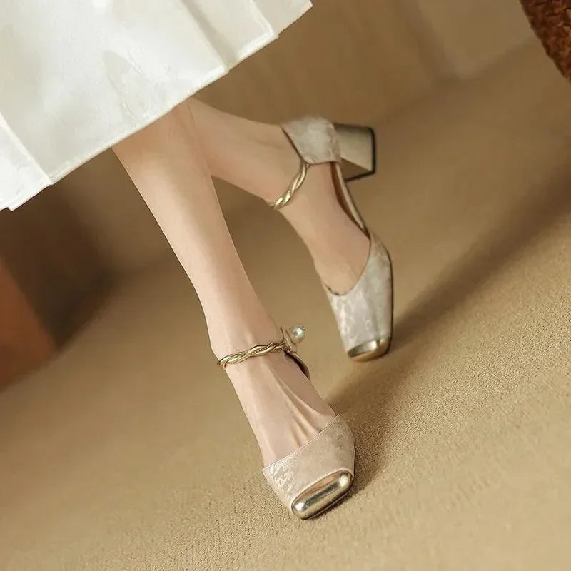 Women Sandals - Block Heels - Leather