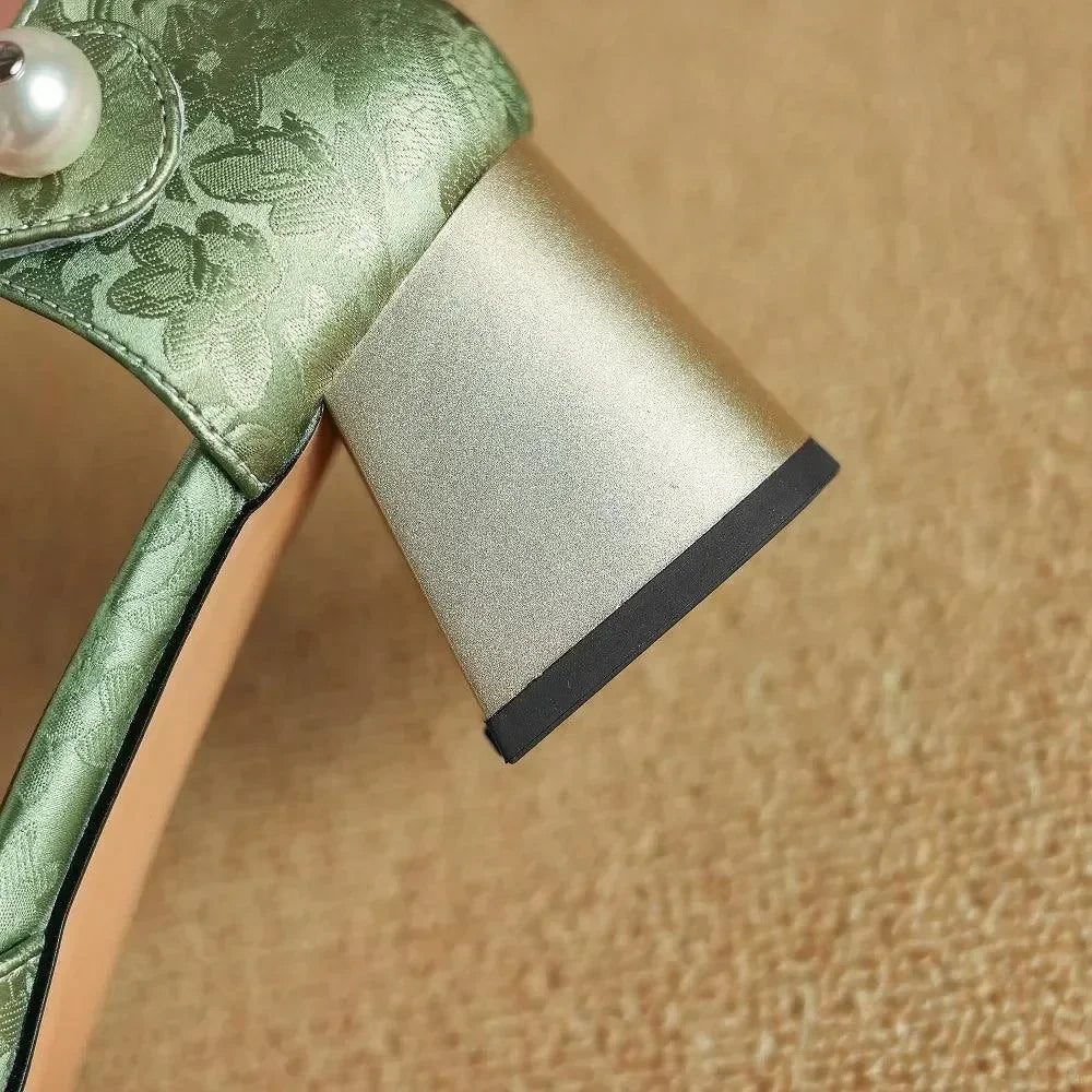 Women Sandals - Block Heels - Leather