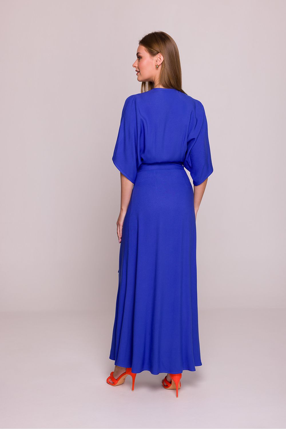 Satin Maxi Dress – V-Neck, Relaxed Cut, Tie Waist – Daydress | GUOCALI – view 2