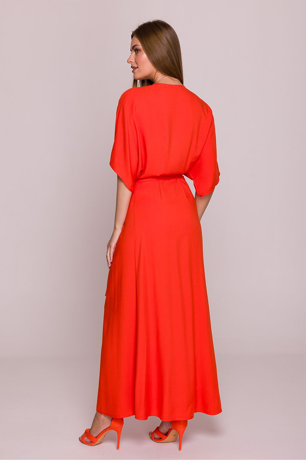 Satin Maxi Dress – V-Neck, Relaxed Cut, Tie Waist – Daydress | GUOCALI – view 6