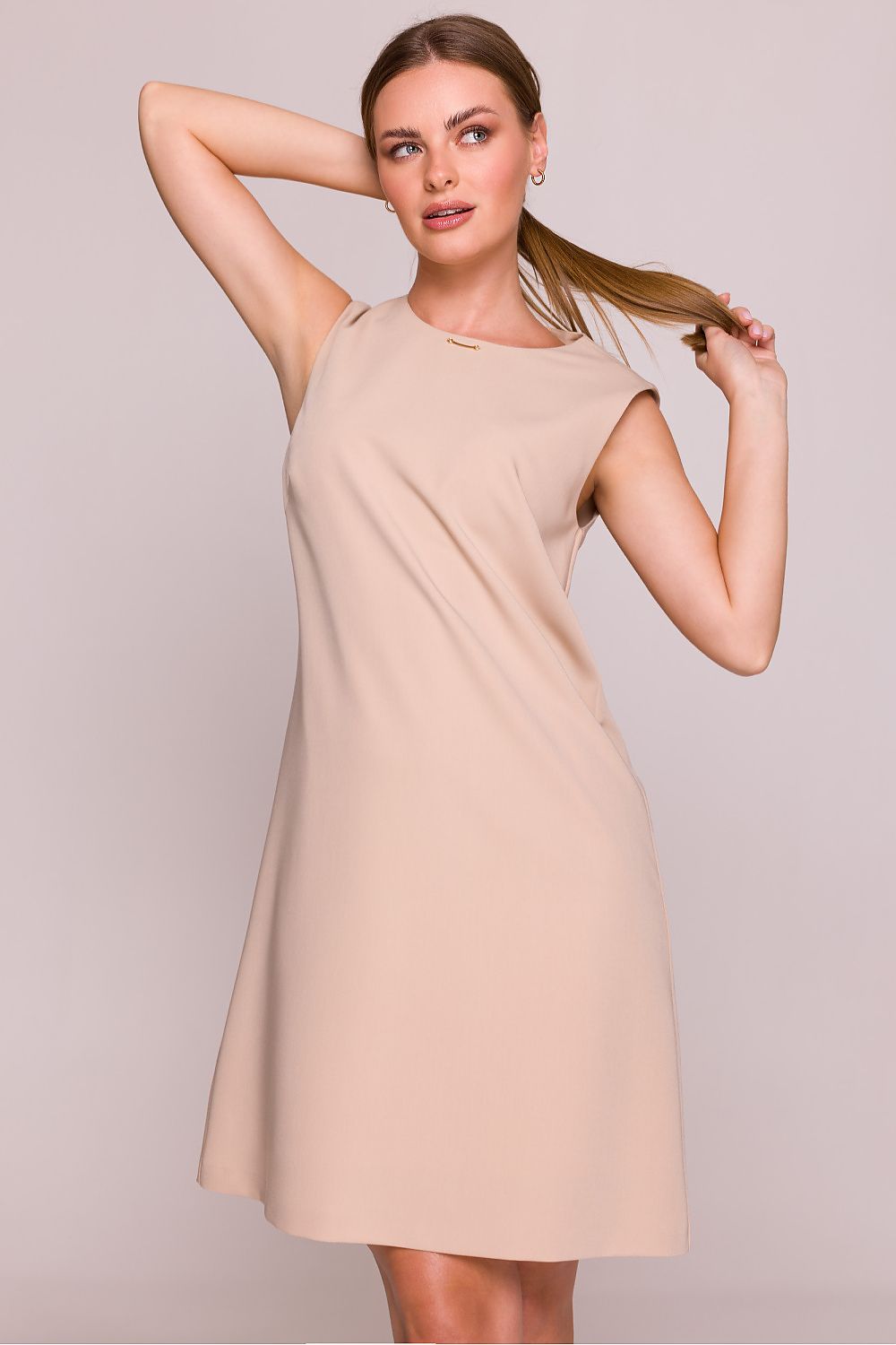 Satin Mini Dress – Round Neck, A-Line – Daydress | GUOCALI – view 13