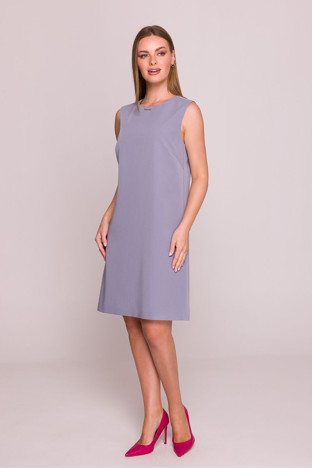 Satin Mini Dress – Round Neck, A-Line – Daydress | GUOCALI – view 5