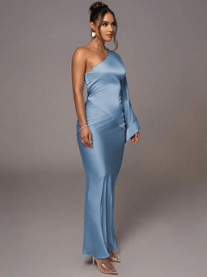 Satin Stitching One-shoulder Party Dress -Guocali