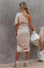 Sexy One Sleeve Irregular Pleated Party Dress