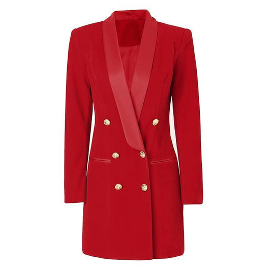 Shawl Collar Velvet Women Blazer Dress - Blazer Dress - Guocali