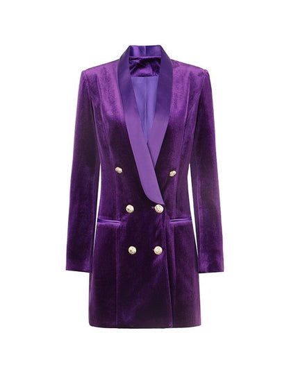 Shawl Collar Velvet Women Blazer Dress - Blazer Dress - Guocali