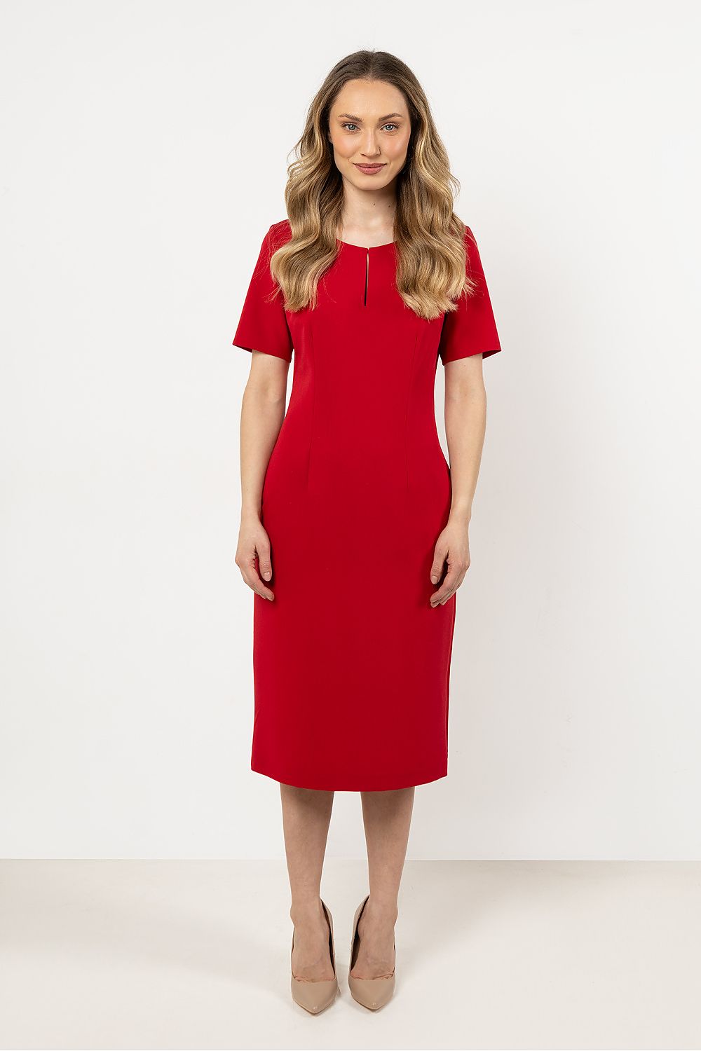 Short Sleeve Midi Dress – Boat Neck, Fitted Cut – Daydress | GUOCALI