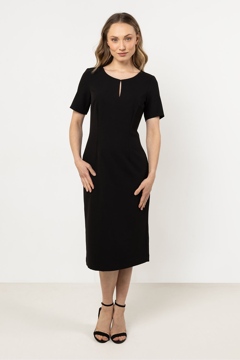 Short Sleeve Midi Dress – Boat Neck, Fitted Cut – Daydress | GUOCALI – view 11