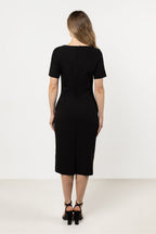 Short Sleeve Midi Dress – Boat Neck, Fitted Cut – Daydress | GUOCALI – view 13