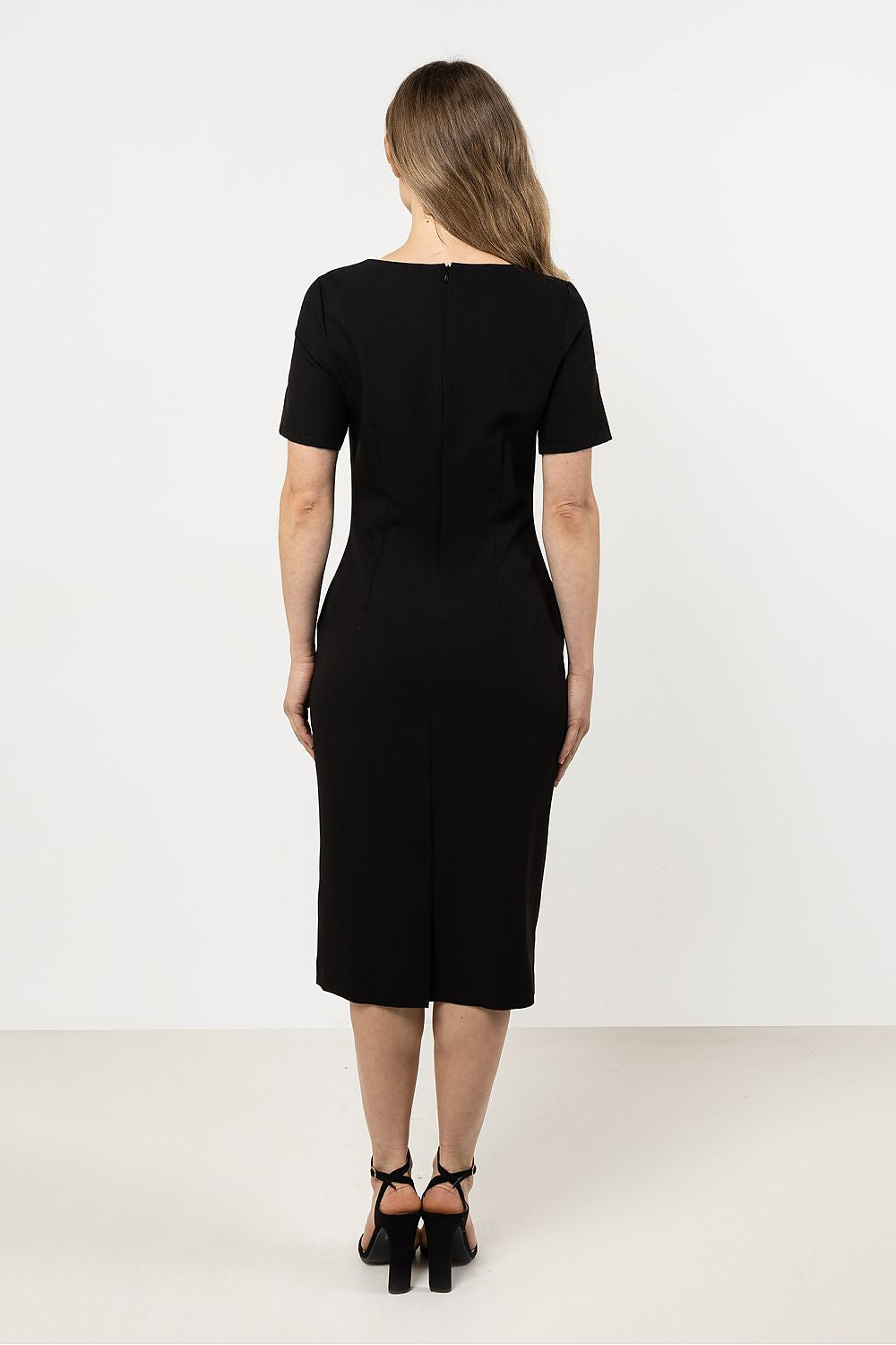 Short Sleeve Midi Dress – Boat Neck, Fitted Cut – Daydress | GUOCALI – view 13
