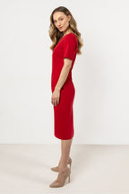 Short Sleeve Midi Dress – Boat Neck, Fitted Cut – Daydress | GUOCALI – view 2