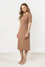 Short Sleeve Midi Dress – Boat Neck, Fitted Cut – Daydress | GUOCALI – view 5