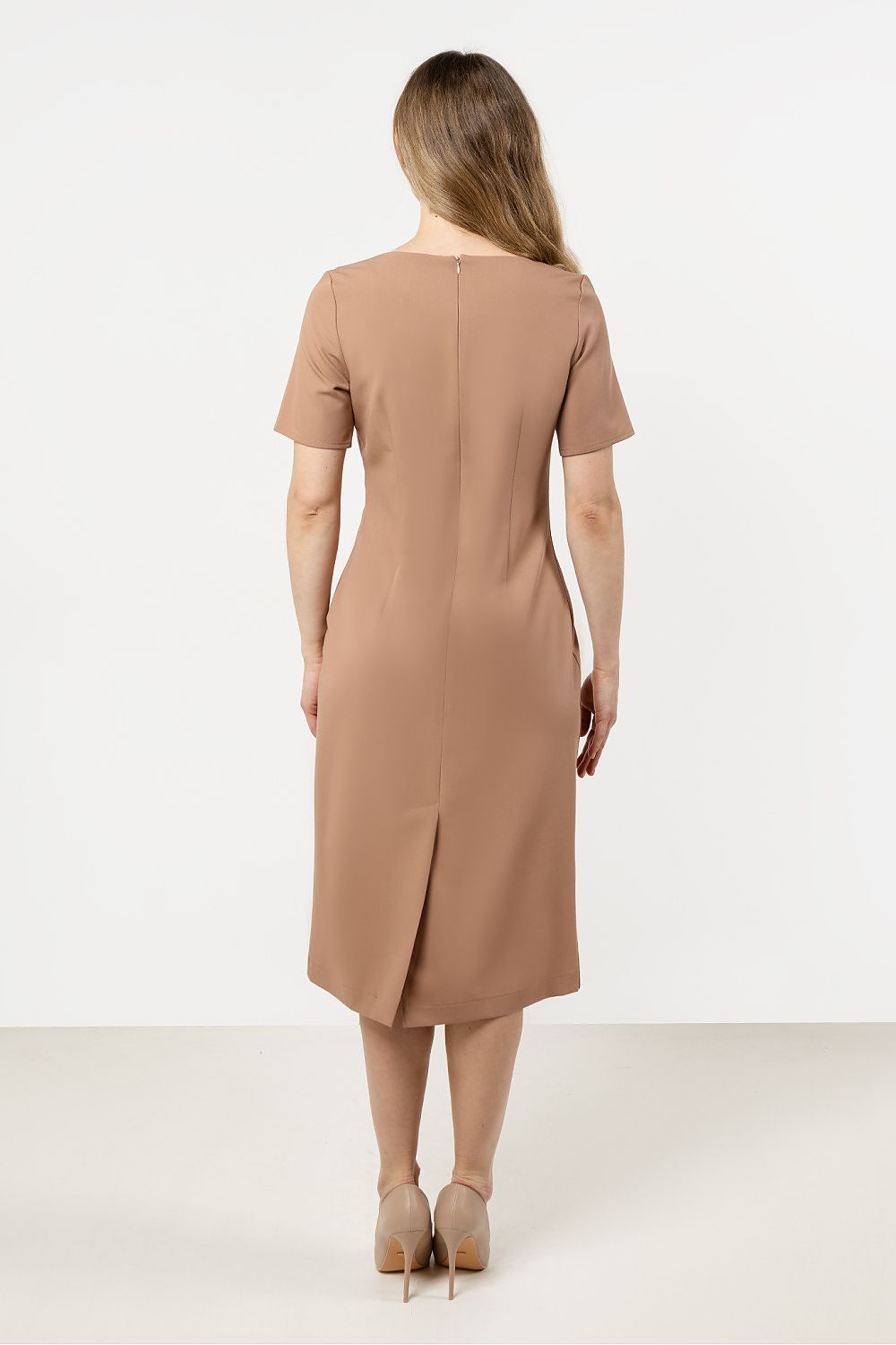 Short Sleeve Midi Dress – Boat Neck, Fitted Cut – Daydress | GUOCALI – view 6