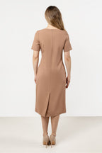Short Sleeve Midi Dress – Boat Neck, Fitted Cut – Daydress | GUOCALI – view 6