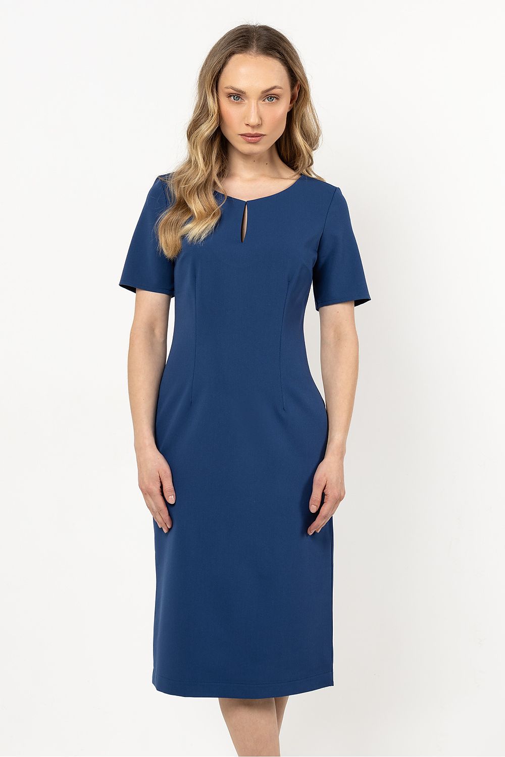 Short Sleeve Midi Dress – Boat Neck, Fitted Cut – Daydress | GUOCALI – view 7