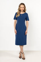 Short Sleeve Midi Dress – Boat Neck, Fitted Cut – Daydress | GUOCALI – view 8