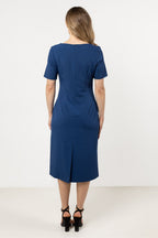 Short Sleeve Midi Dress – Boat Neck, Fitted Cut – Daydress | GUOCALI – view 9